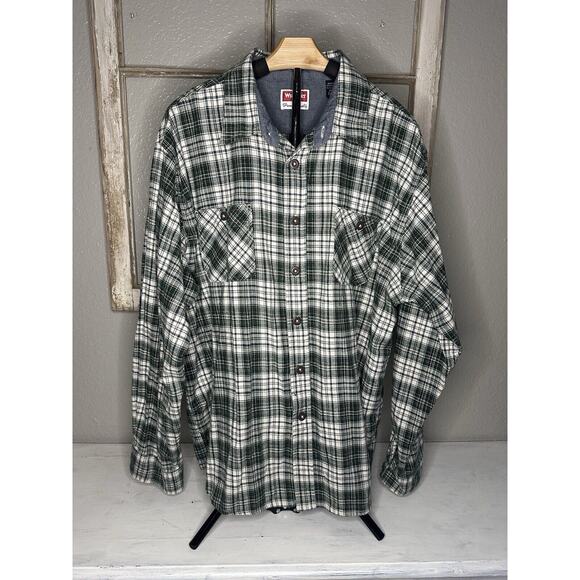 WRANGLER Men’s Flannel Shirt 2XL PREMIUM Green Plaid Long Sleeve Button Down - Picture 1 of 10